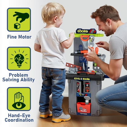 Kids Tool Play Set with Portable Suitcase Workbench – Pretend Play Tools Workshop for Children