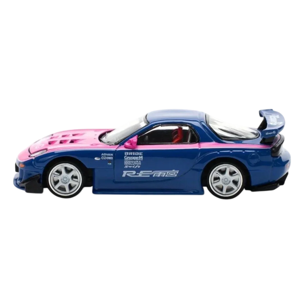 POP RACE Mazda RX-7 RE Amemiya Blue Pink 1:64 Die-Cast Car Model