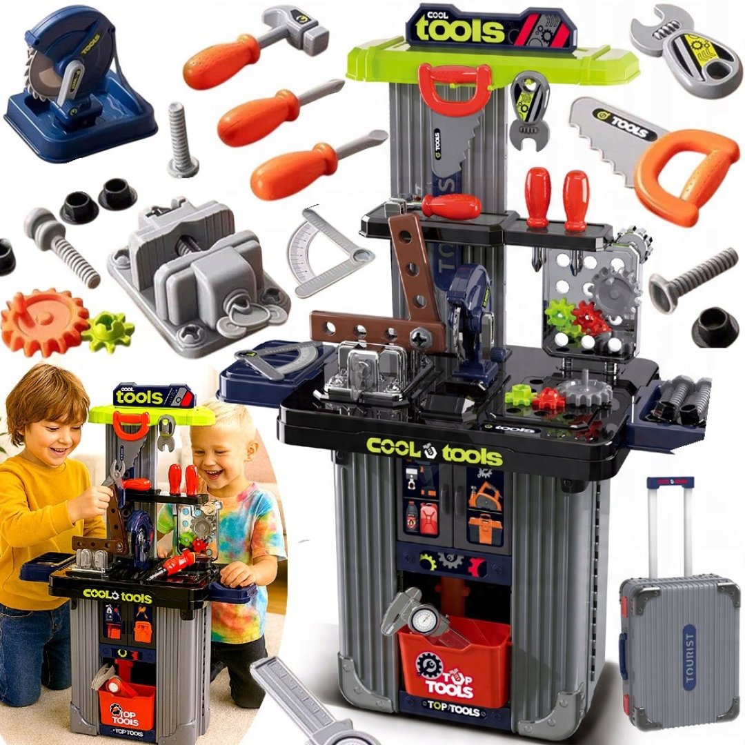 Kids Tool Play Set with Portable Suitcase Workbench – Pretend Play Tools Workshop for Children