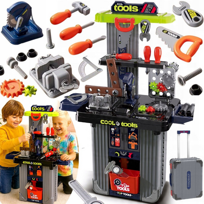 Kids Tool Play Set with Portable Suitcase Workbench – Pretend Play Tools Workshop for Children