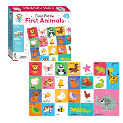 Hinkler Building Blocks Floor Puzzle First Animals | 28-Piece Educational Animal Jigsaw Puzzle with 16-Page Activity Book & Poster | Learning Puzzle for Kids Ages 3+