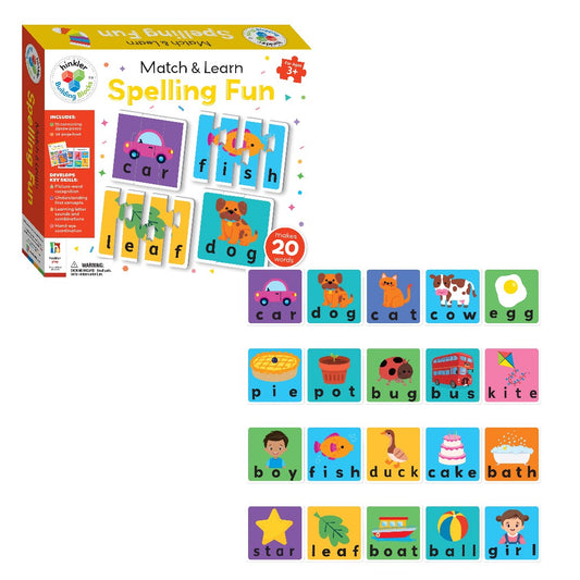 Hinkler Building Blocks Match & Learn Spelling Fun | 70 Connecting Jigsaw Pieces with 16-Page Activity Book | Educational Spelling & Word Building Game for Kids Ages 3+