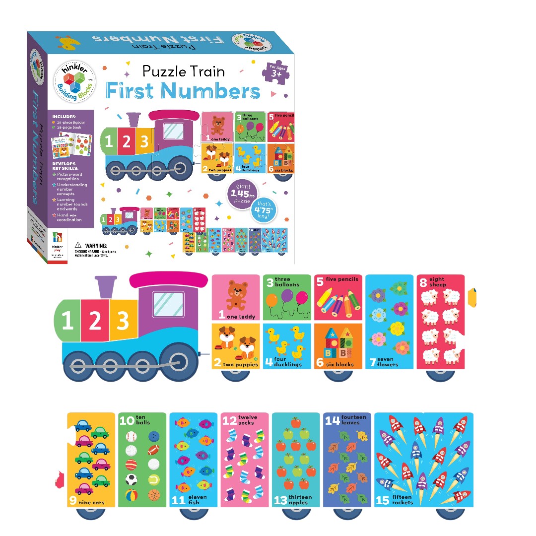 Hinkler Building Blocks Puzzle Train First Numbers | Giant 1.45m Number Train Puzzle with 28 Pieces & 16-Page Activity Book | Educational Counting Puzzle for Kids Ages 3+