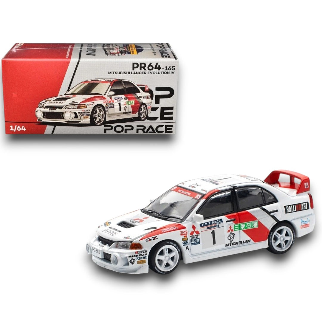 POP RACE PR64-165 Mitsubishi Lancer Evolution IV Rally Art – 1:64 Scale Diecast Collectible Model Car