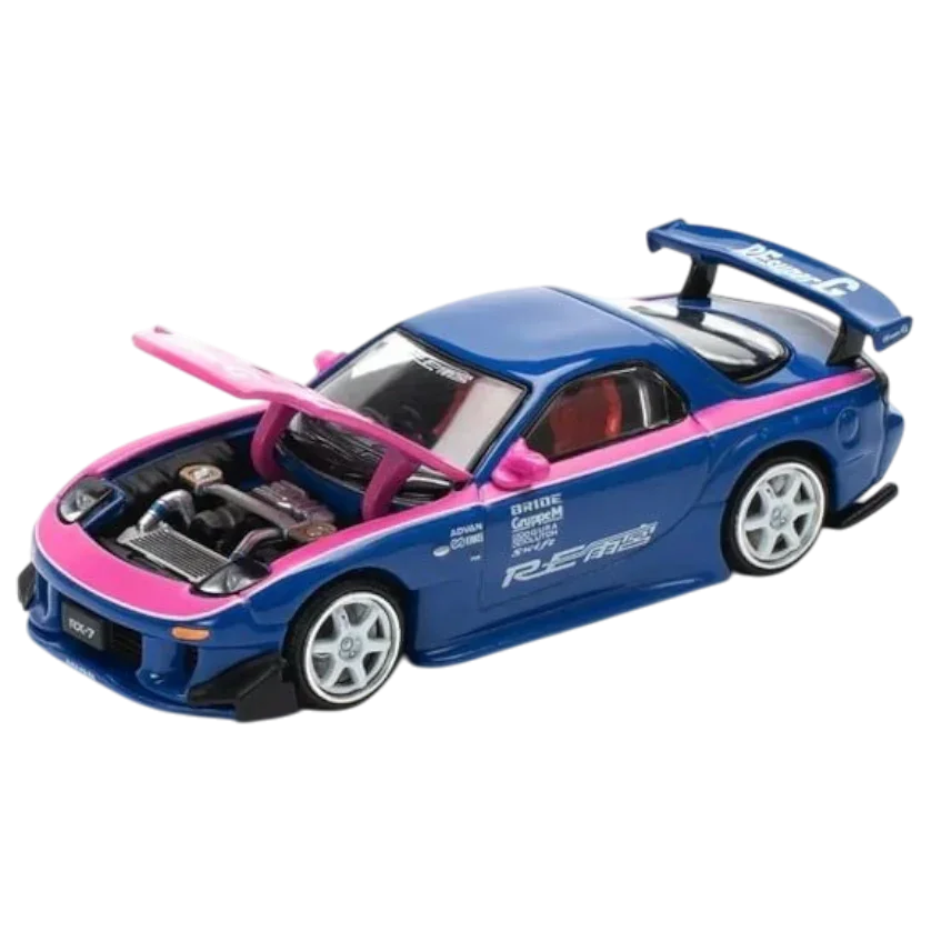 POP RACE Mazda RX-7 RE Amemiya Blue Pink 1:64 Die-Cast Car Model