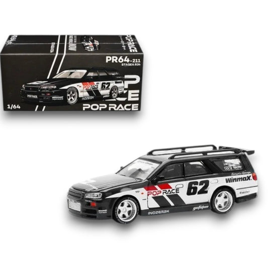 POP RACE 1:64 Nissan Stagea R34 Simon’s Garage #62 –  Scale Premium Diecast Collectible Model Car