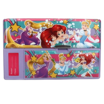 Disney Princess Kids Pencil Box with Calculator & Dual Sharpener | Large Capacity Multifunction Stationery Organizer | Purple