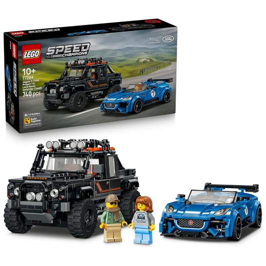 LEGO 77264 Speed Champions Jaguar Project 7 & Land Rover Defender – 2-Car Set with 2 Driver Minifigures, Ages 10+