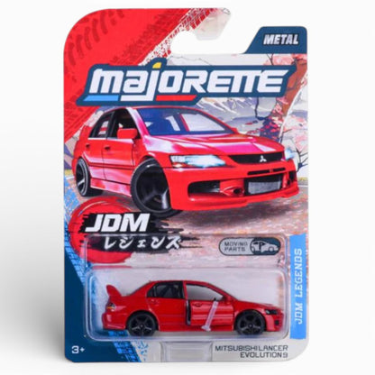 Majorette JDM Legends Mitsubishi Lancer Evolution IX Red Diecast Car – Metal Body with Moving Parts