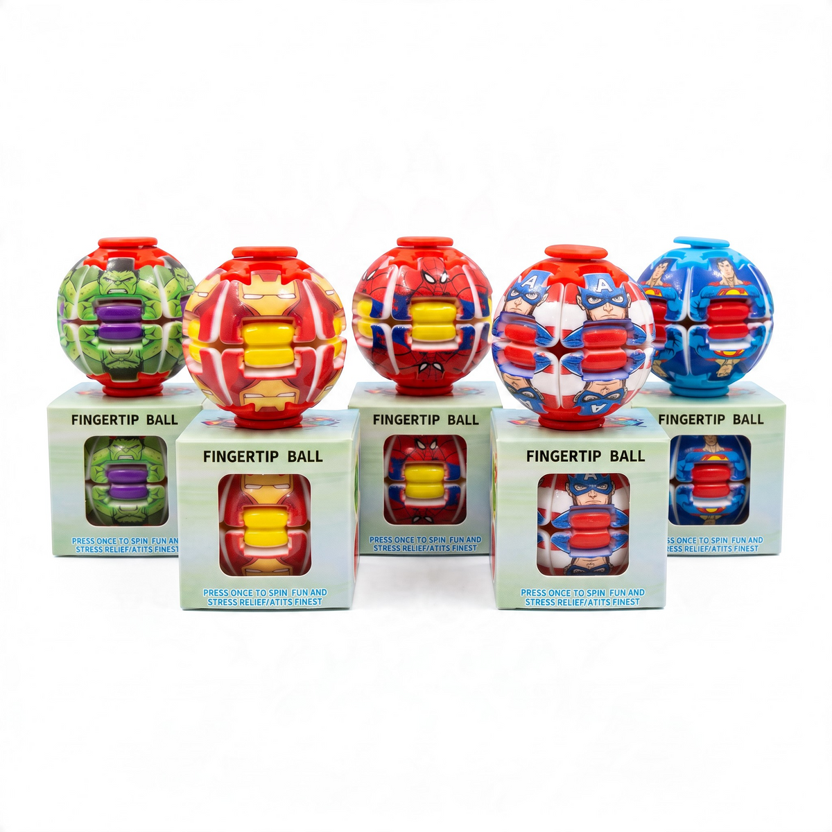 Superhero Fingertip Spinning Fidget Ball – Push Button Sensory Toy (1 Random Piece)