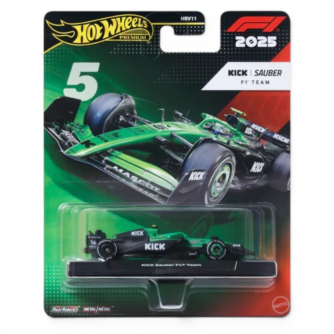 Hot Wheels Premium 1:64 Formula 1 2025 KICK Sauber F1 Team #5 Die-Cast Car | Metal/Metal with Real Riders