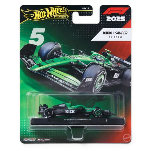 Hot Wheels Premium 1:64 Formula 1 2025 KICK Sauber F1 Team #5 Die-Cast Car | Metal/Metal with Real Riders
