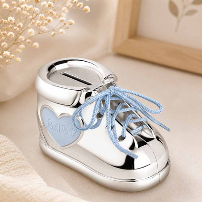 Momentz Baby Boot Money Bank Silver | Decorative Baby Shoe Coin Bank, Piggy Bank & Nursery Keepsake Gift