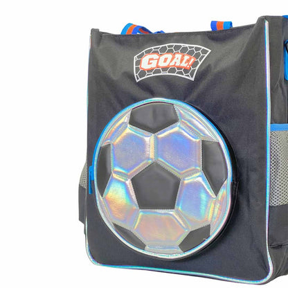 Goal! Soccer Ball Kids Backpack Vest Bag (32 x 26 cm) | Football-Themed School & Sports Backpack with Holographic Front Pocket