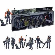 S.W.A.T. Special Police Action Figure Playset | 6 Special Weapons & Tactics Commandos with Tactical Accessories | Military Police Toy Set for Kids | Role Play & Collectible Figures