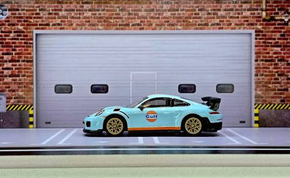 CCA 1:60 Porsche 911 GT2 RS Gulf Die-Cast Model Car | Light Blue & Orange Racing Livery with Golden Wheels