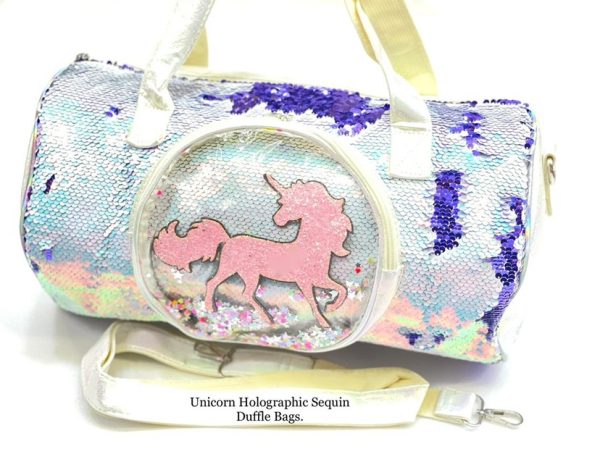 Unicorn Holographic Sequin Girls Duffle Bag – Kids Travel & Sports Bag