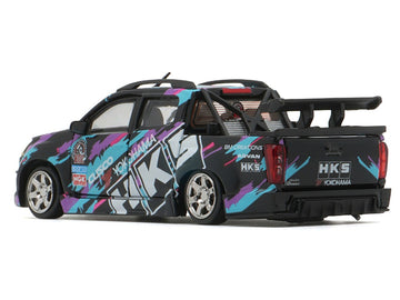 BM Creations 1:64 Isuzu D-Max Low Rider HKS Black Diecast Model Car | Premium JDM Pickup Collectible with Widebody Aero Kit