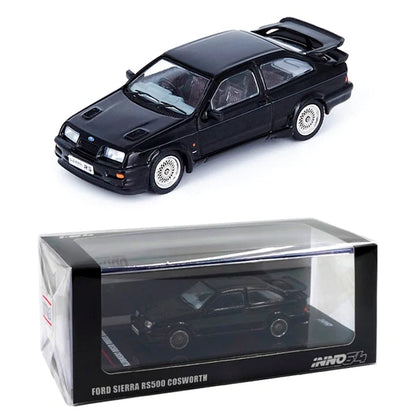 INNO64 Ford Sierra RS500 Cosworth Black 1:64 Scale Die-Cast Model Car | Premium Collectible Miniature with Detailed Interior, Rubber Tires & Display Case for Collectors