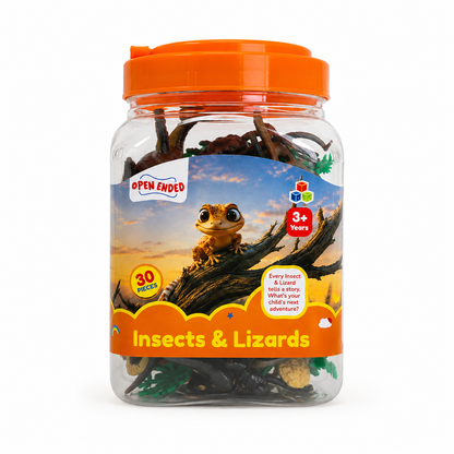 Open-Ended Insects & Lizards Playset - 30 Pieces | Realistic Insect & Reptile Figures with Nature Accessories | Educational Pretend Play Toy for Kids 3+ Years