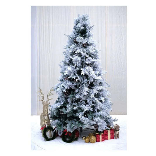 SWEN True Star 8-Feet Christmas Tree with Broad Pine Leaves, Frosting & Pine Cones | Premium Snow-Kissed Festive Tree