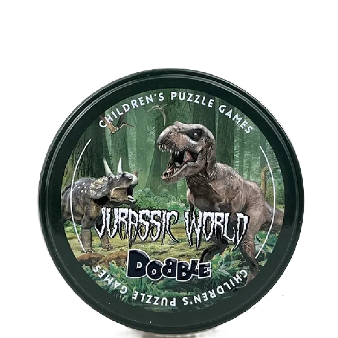 DOBBLE Jurassic World Spot It Games - Card Game! 55 Cards, 5 Mini Games, 2-8 Players Quick 15-Min Play Time Age 6+