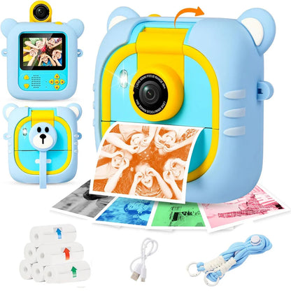 Instant Print Kids Camera – 48MP 1080P Digital Video Toy with Rotating Lens