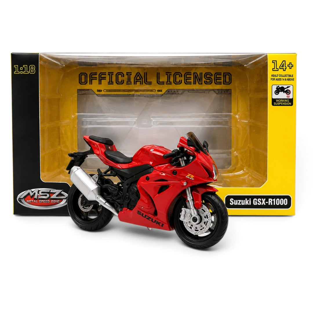 MSZ 1:18 Suzuki GSX-R1000 Die-Cast Motorcycle Model | Red/Blue