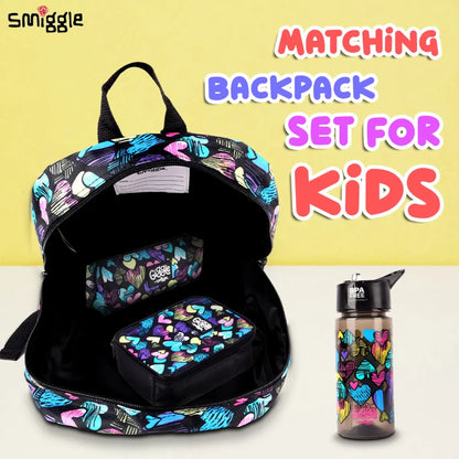 Smiggle Giggle Heart Print Bundle Set (4 Pieces) – Backpack, Lunch Bag, Pencil Case & Water Bottle for Kids 3+
