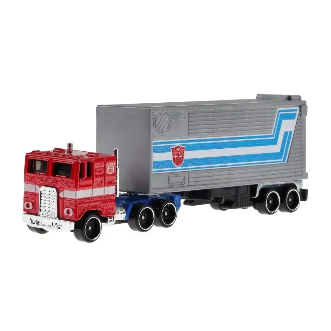 Hot Wheels × Transformers Track Fleet Optimus Prime – 1:64 Scale Die‑Cast Cab & Trailer Truck - Jaiman Toys