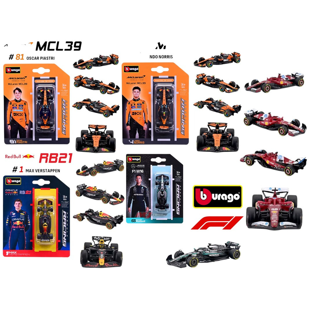 Bburago F1 Die-Cast Series Pack of 5 – 1:64 Scale Formula 1 Cars (McLaren, Red Bull, Mercedes, Ferrari)