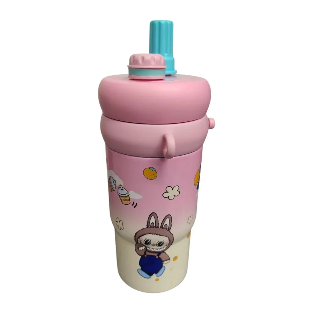 Labubu & Tycoco Hot & Cold Sipper Water Bottle 1Ltr Pink Stainless Steel - Jaiman Toys