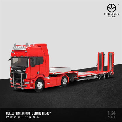 Time Micro 1:64 Scania Flatbed Transport Vehicle Diecast Model | Premium Metal Transporter with Display Base - Red