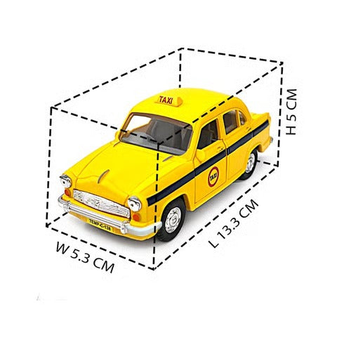 Centy Public Commuters Kolkata Taxi 13.3cm Pull Back Die Cast Car with Openable Doors – Yellow Classic Ambassador Toy Car for Kids & Collector