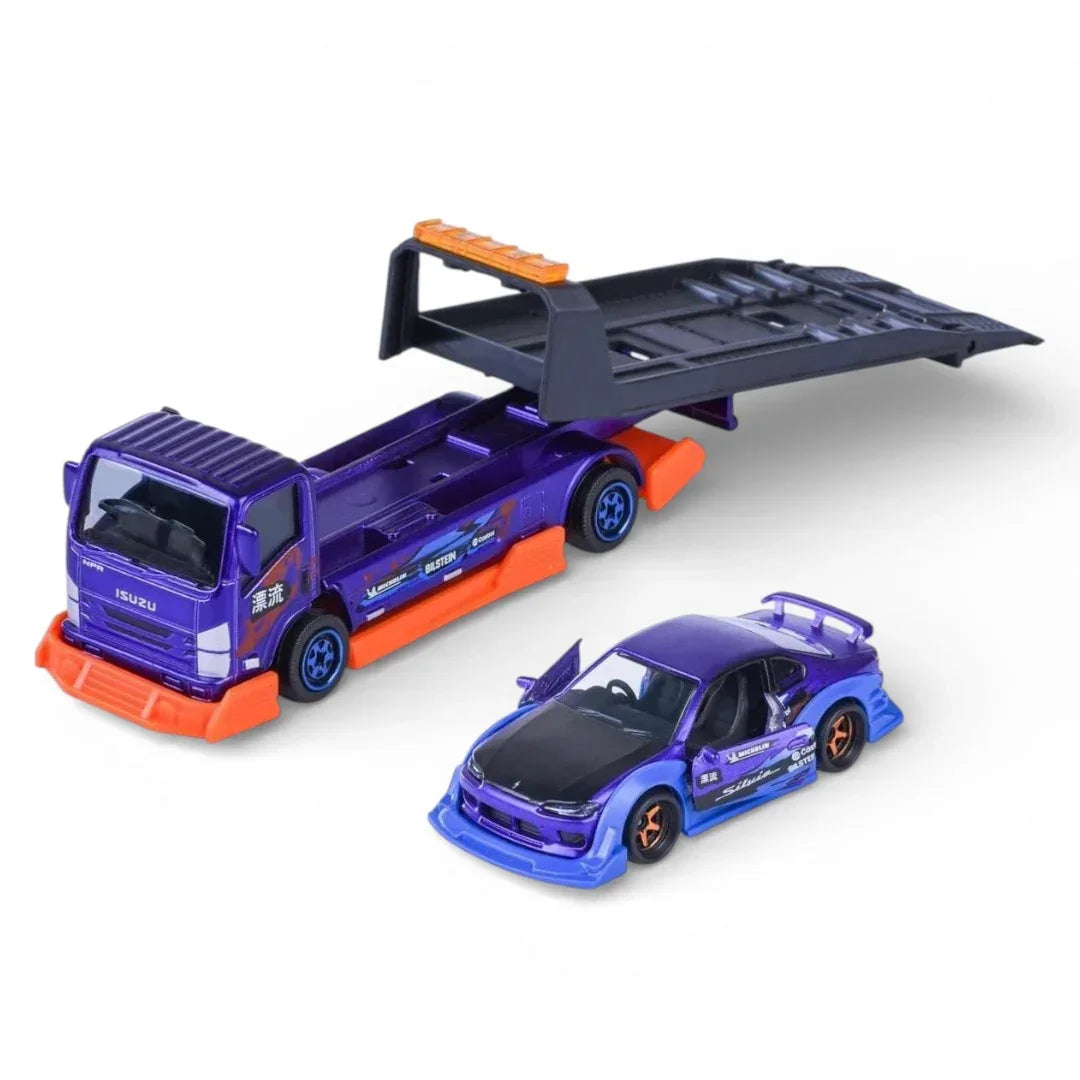 Majorette 1:64 JDM Legends Isuzu NPR Transporter with Nissan