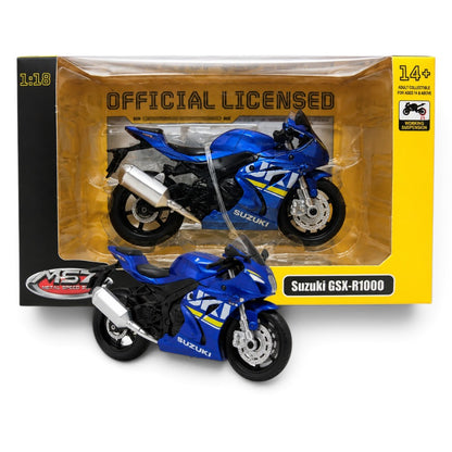 MSZ 1:18 Suzuki GSX-R1000 Die-Cast Motorcycle Model | Red/Blue