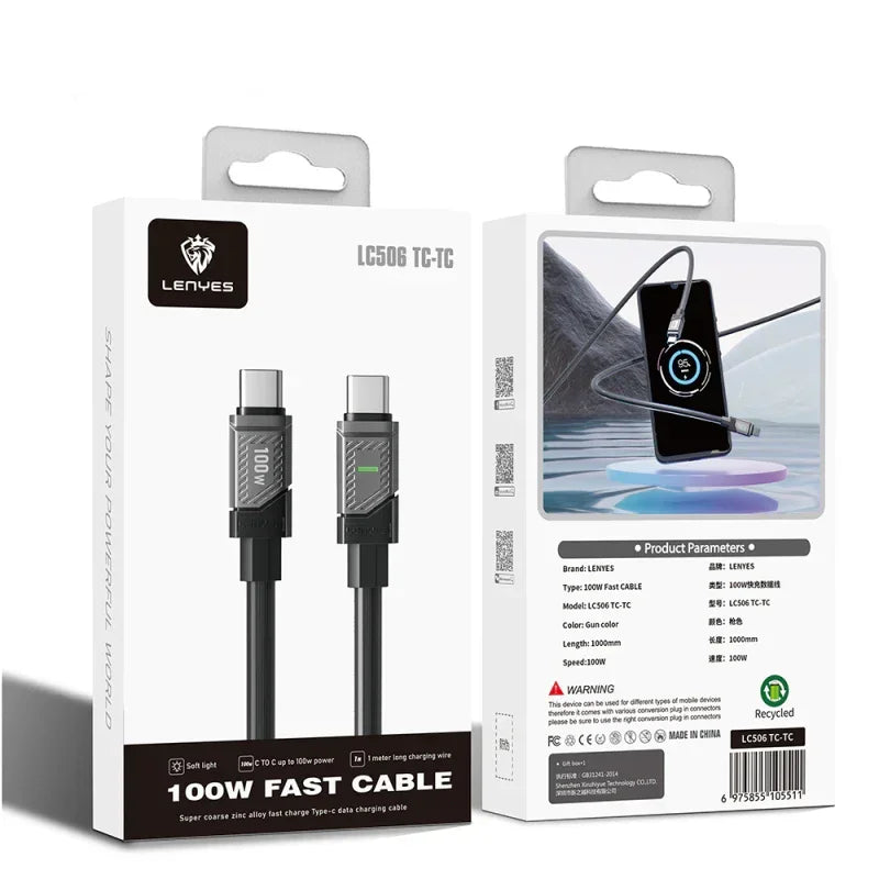 Lenyes LC506 Type-C to Type-C PD 100W Fast Charging Data and Charging Cable 1M