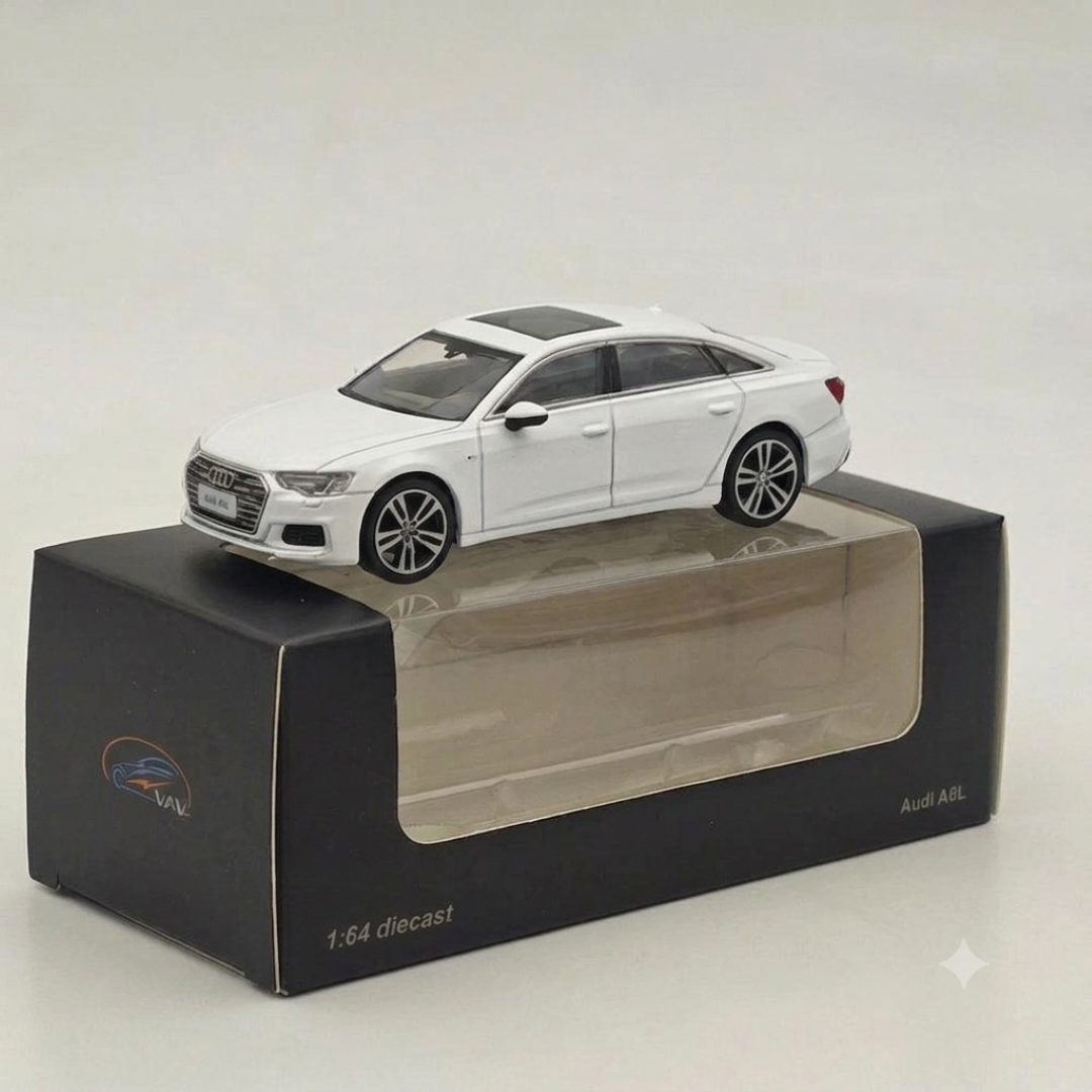 VAV 1:64 Audi A6L Diecast Model Car – Silver/White | Premium Alloy Collectible Miniature Sedan Toy Car