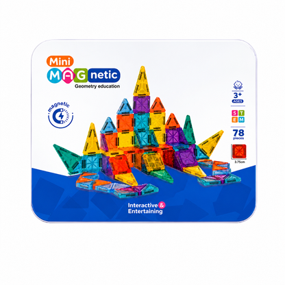 Mini Magnetic Building Blocks Set - 78-Piece | STEM Geometry Educational Magnetic Tiles | 3D Construction Toy with Storage Tin for Kids