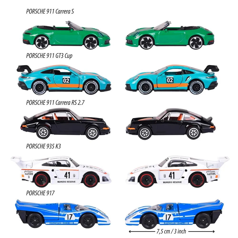 Majorette Porsche Edition Diecast Car Gift Pack – Set of 5 Porsche Model Cars | Premium Metal Collectible Vehicles with Opening Parts