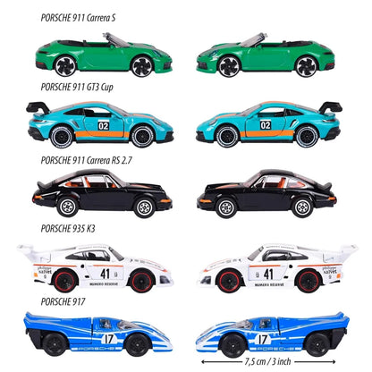 Majorette Porsche Edition Diecast Car Gift Pack – Set of 5 Porsche Model Cars | Premium Metal Collectible Vehicles with Opening Parts