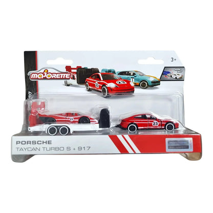 Majorette Porsche Edition Trailer – Taycan Turbo S & Porsche 917 Diecast Car Model