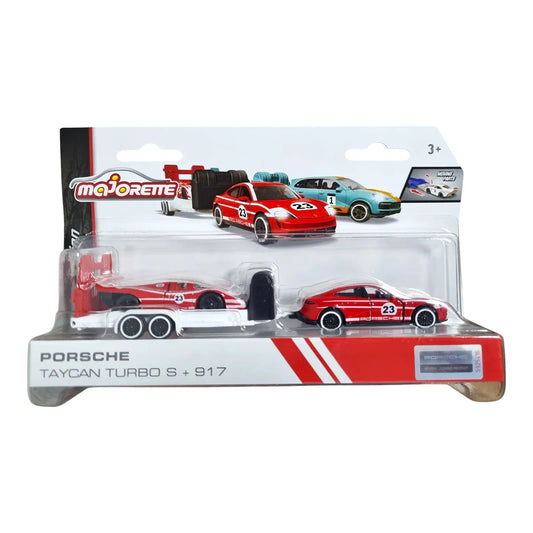 Majorette Porsche Edition Trailer – Taycan Turbo S & Porsche 917 Diecast Car Model