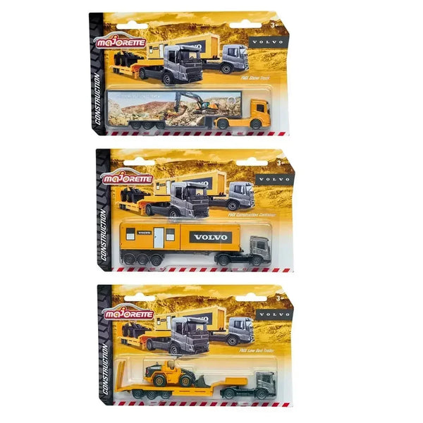 Majorette Construction Volvo Transporter Truck – FMX Low Bed Trailer Diecast Pack of 1 - Jaiman Toys