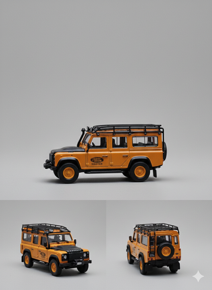 Master - Land Rover Defender 110 1:64 Scale Diecast Model Car | Off-Road SUV Collectible with Roof Rack & Kayak