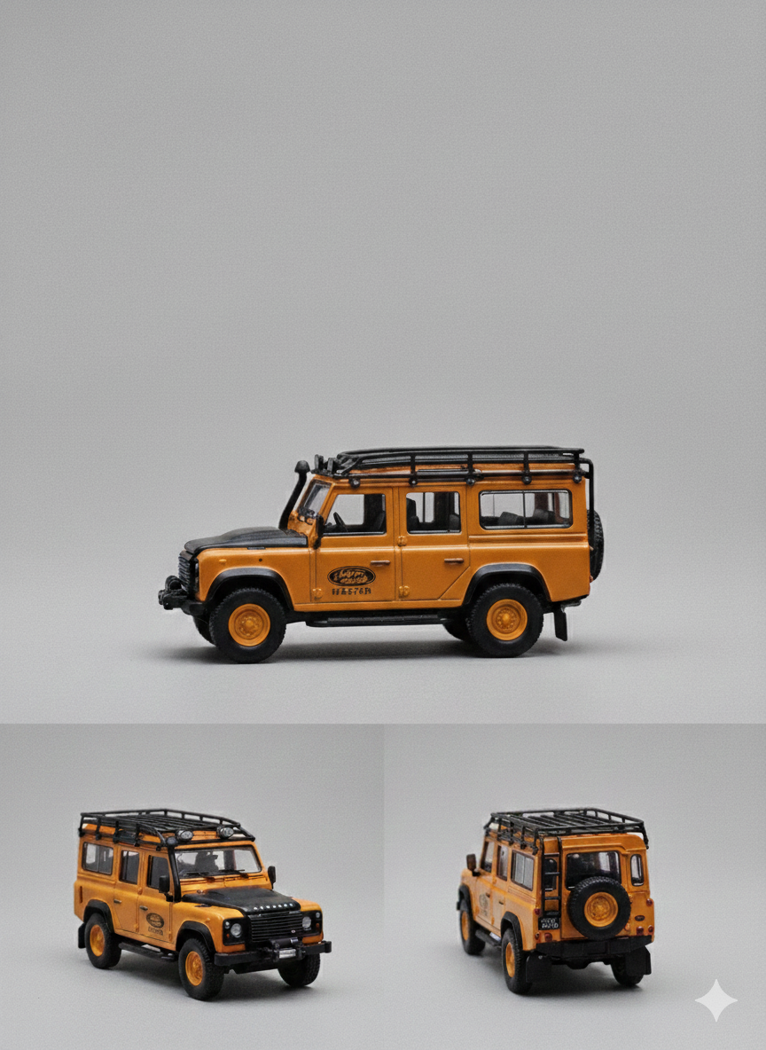 Master 1:64 Land Rover Defender 110 Diecast Model Car | Camel Trophy ; Expedition SUV Collectible with Roof Rack |
