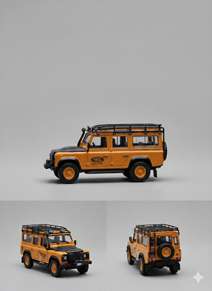 Master 1:64 Land Rover Defender 110 Diecast Model Car | Camel Trophy ; Expedition SUV Collectible with Roof Rack |