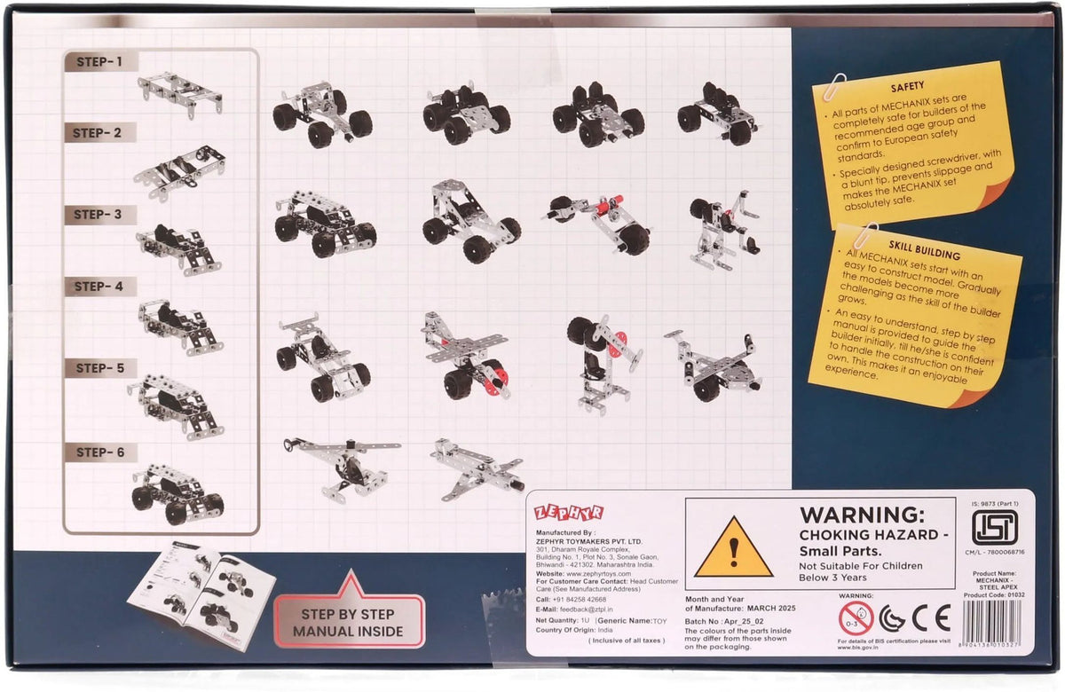 Zephyr Mechanix Steel Apex 155-Piece Metal Construction Kit – 14 Models, STEAM Building Toy, Ages 7+