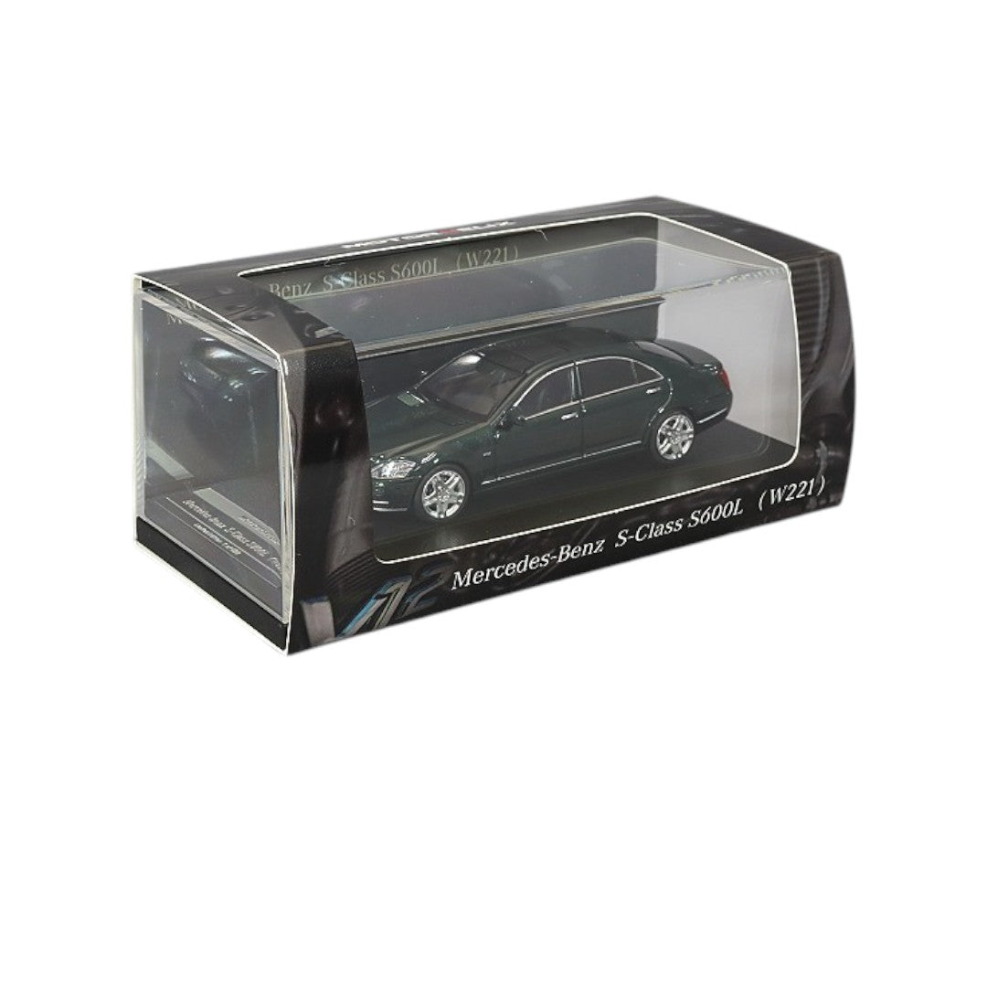 MOTORHELIX Mercedes-Benz S-Class S600L (W221) 1:64 Scale Diecast Model Car | Luxury Sedan Replica with Display Case- Dark Green