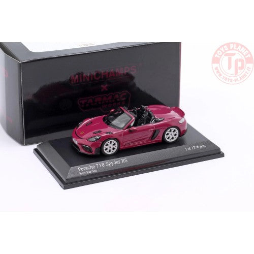 Minichamps x Tarmac Works COLLAB64 1:64 Porsche 718 Spyder RS Set – Ruby Star Neo & Yellow Diecast Model Cars (2 Variants)